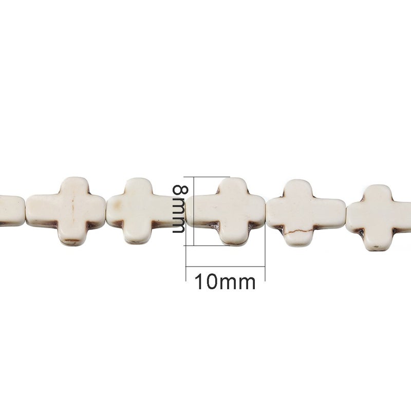 Linsoir beads خرز لينسوار صغير أبيض من المغنيزيت مع خرز تركواز على شكل صليب، خرز شبه ثمين، تقريباً 36 حبة/خيط 0.8 سم × 1 سم - Image 3